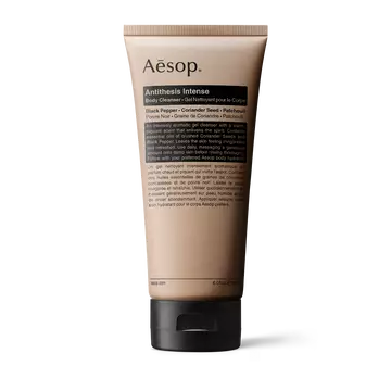 Aesop Antithesis Intense Body Cleanser tube on a light background.