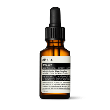 Resolute Facial Concentrate in an amber glass bottle